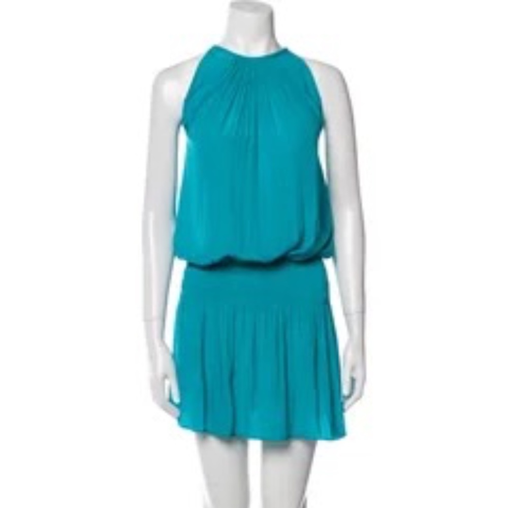 Ramy Brook Bateau Neckline Mini Dress in Turquoise